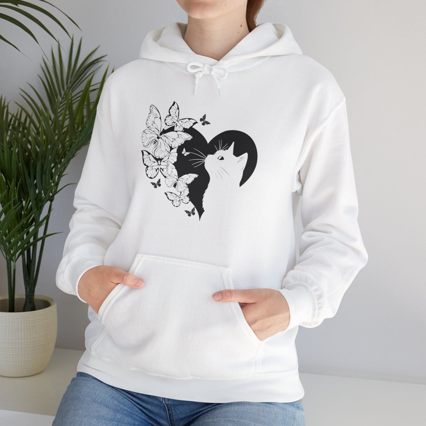 Minimalist Cat and Butterflies Silhouette Hoodie Hoodie