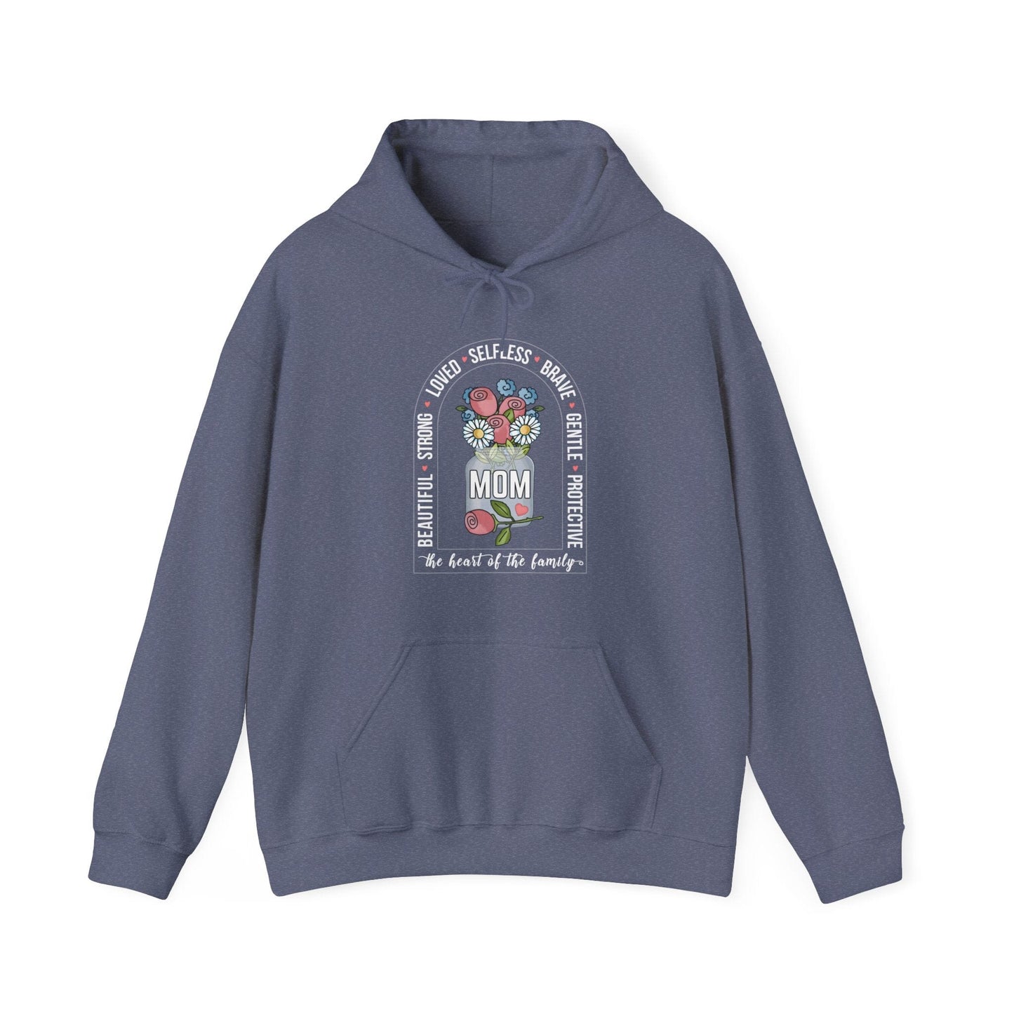Amazing Mom Floral Word Cloud Hooded Sweatshirt - Gildan 18500 Hoodie Heather Navy / S