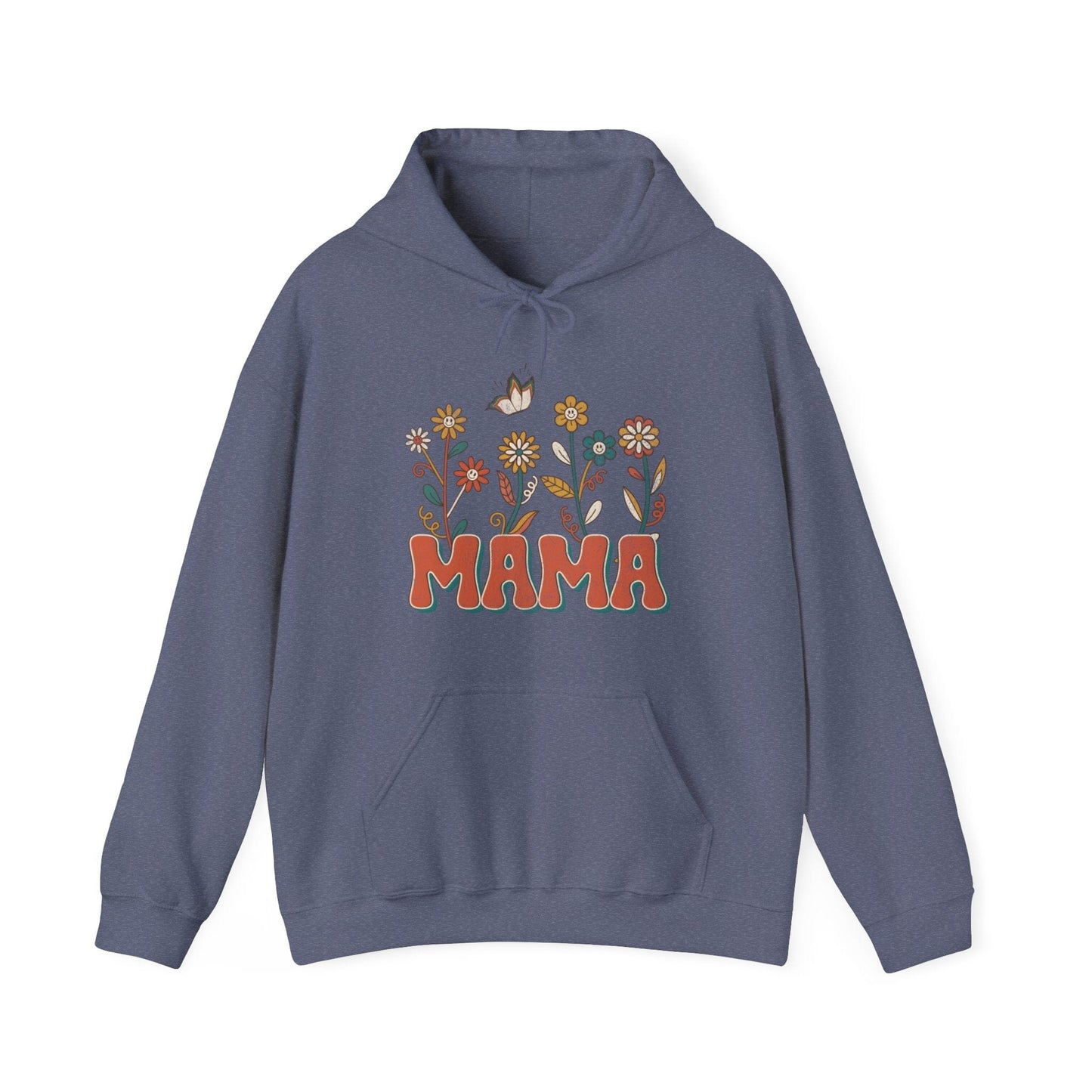 Floral Mama Hooded Sweatshirt - Gildan 18500 Hoodie Heather Navy / S