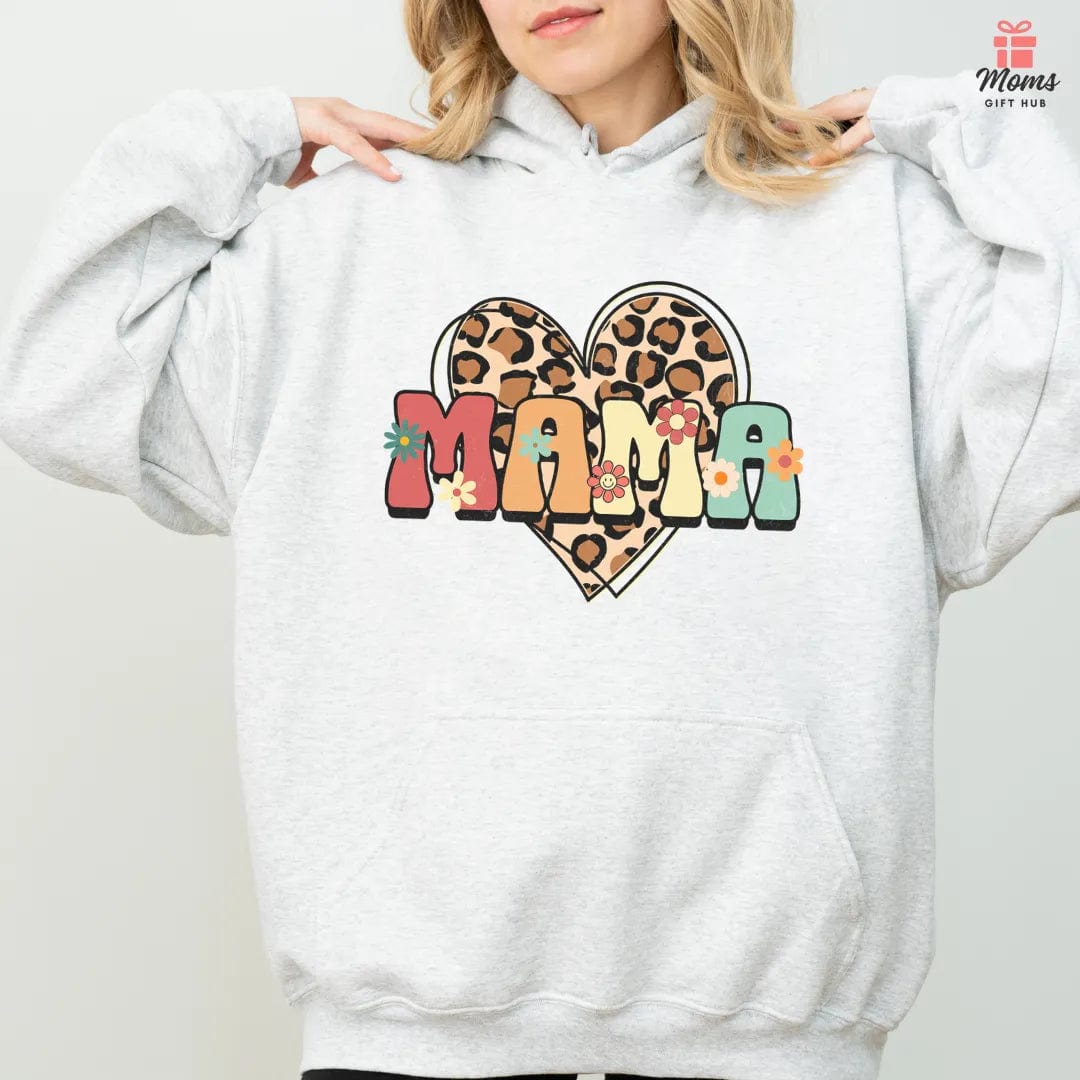 Floral Mama Leopard Heart Hooded Sweatshirt - Gildan 18500 Hoodie