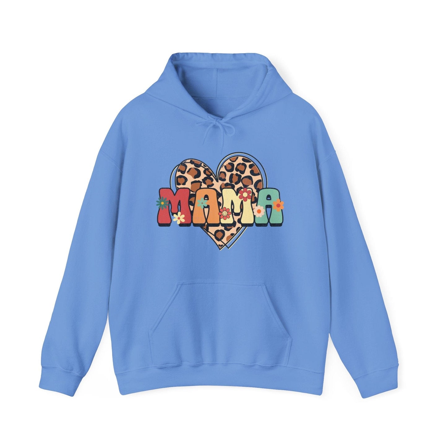 Floral Mama Leopard Heart Hooded Sweatshirt - Gildan 18500 Hoodie Carolina Blue / S