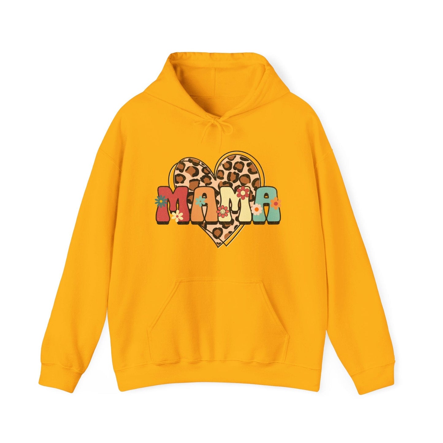 Floral Mama Leopard Heart Hooded Sweatshirt - Gildan 18500 Hoodie Gold / S