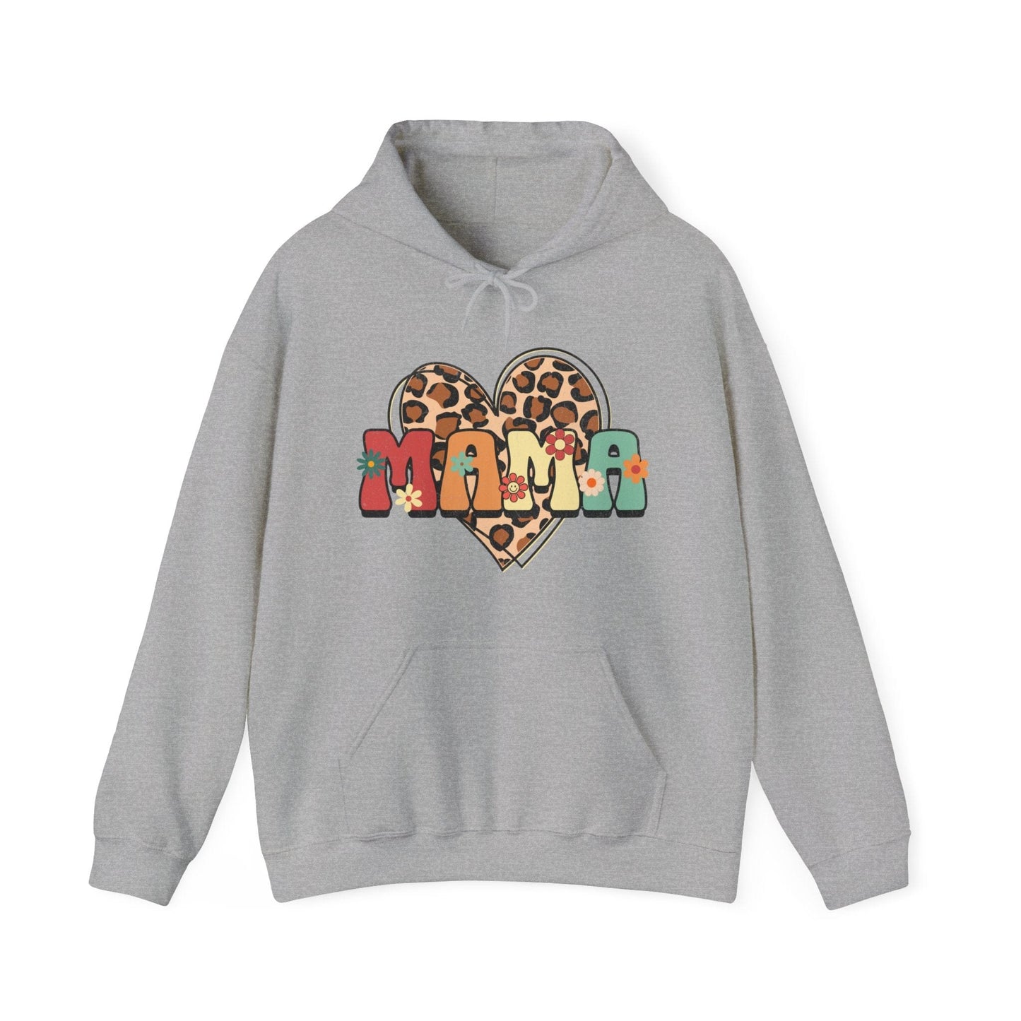 Floral Mama Leopard Heart Hooded Sweatshirt - Gildan 18500 Hoodie Sport Grey / S