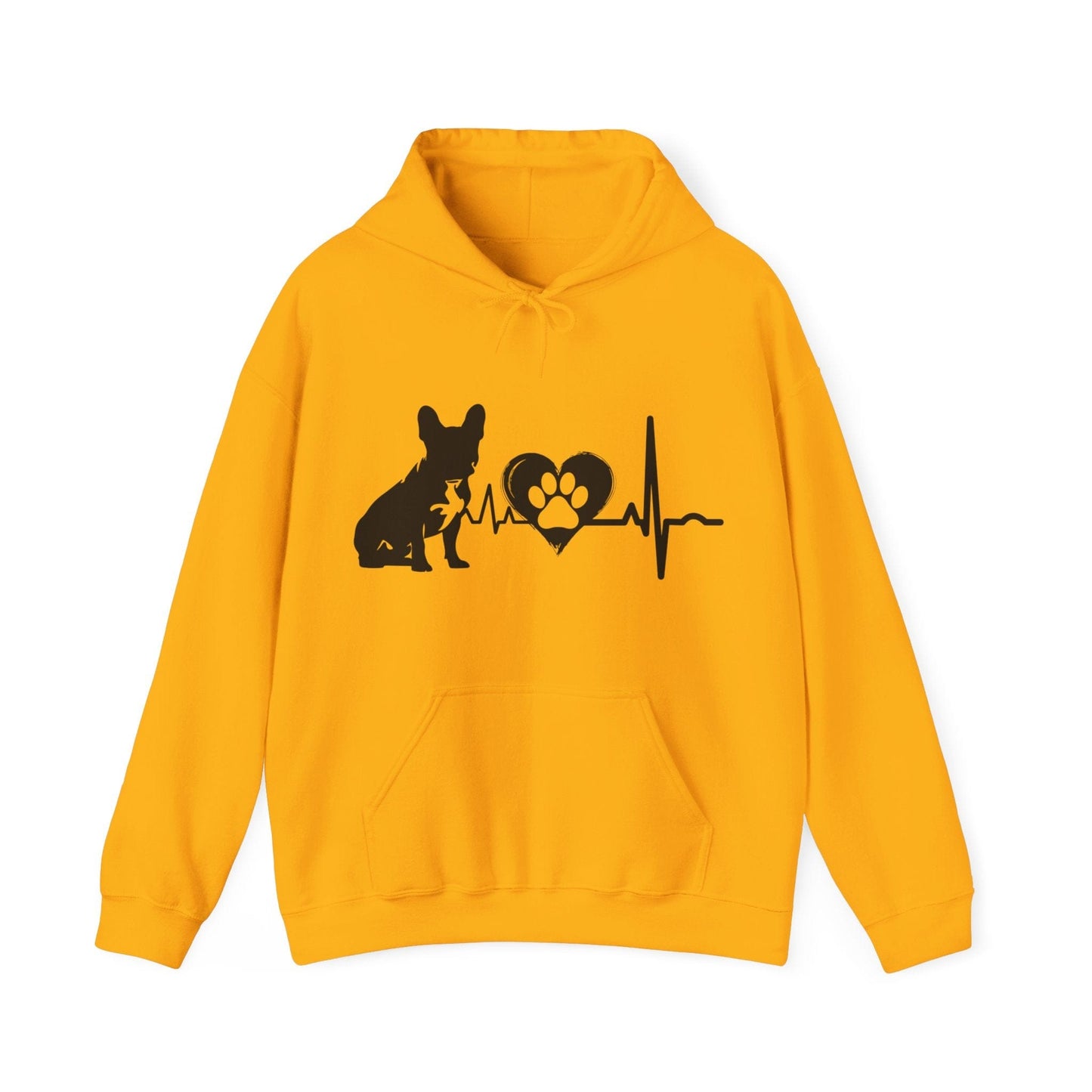 Frenchie Love Outline Graphic Hoodie Hoodie Gold / S