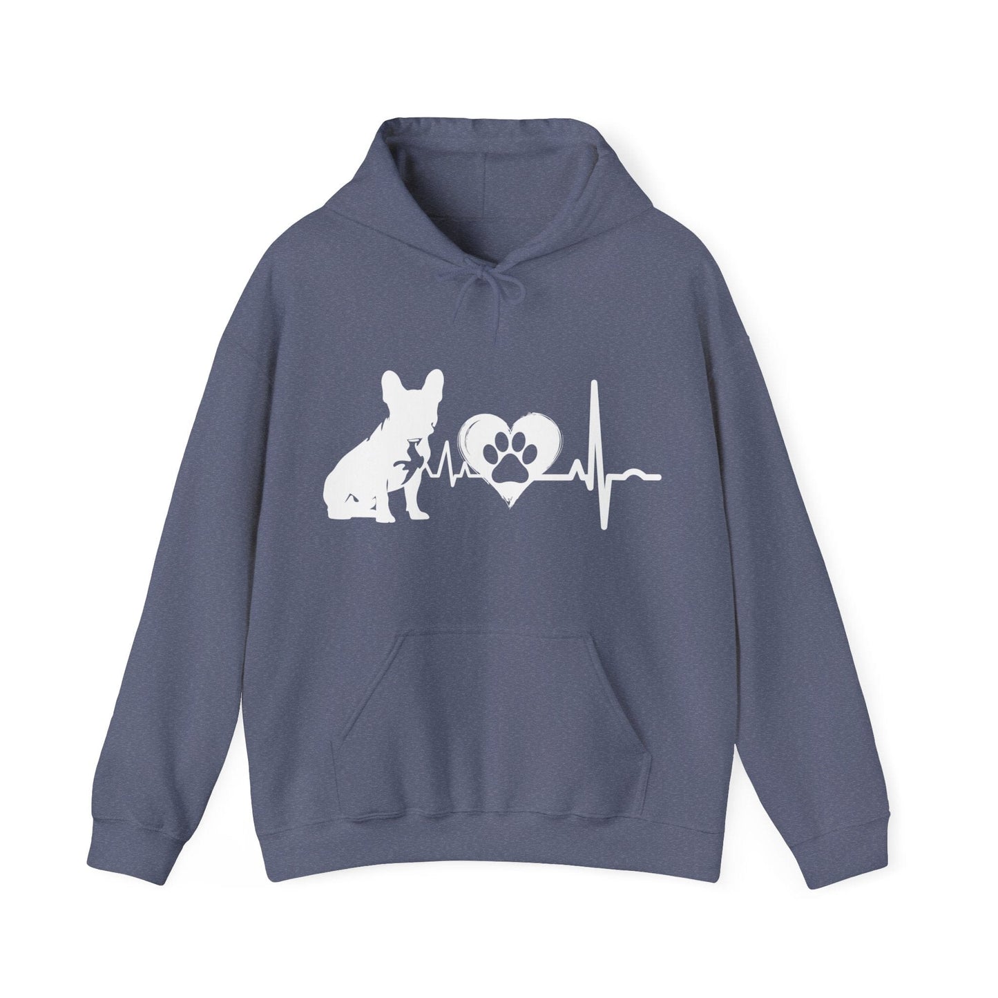 Frenchie Love Outline Graphic Hoodie Hoodie Heather Navy / S