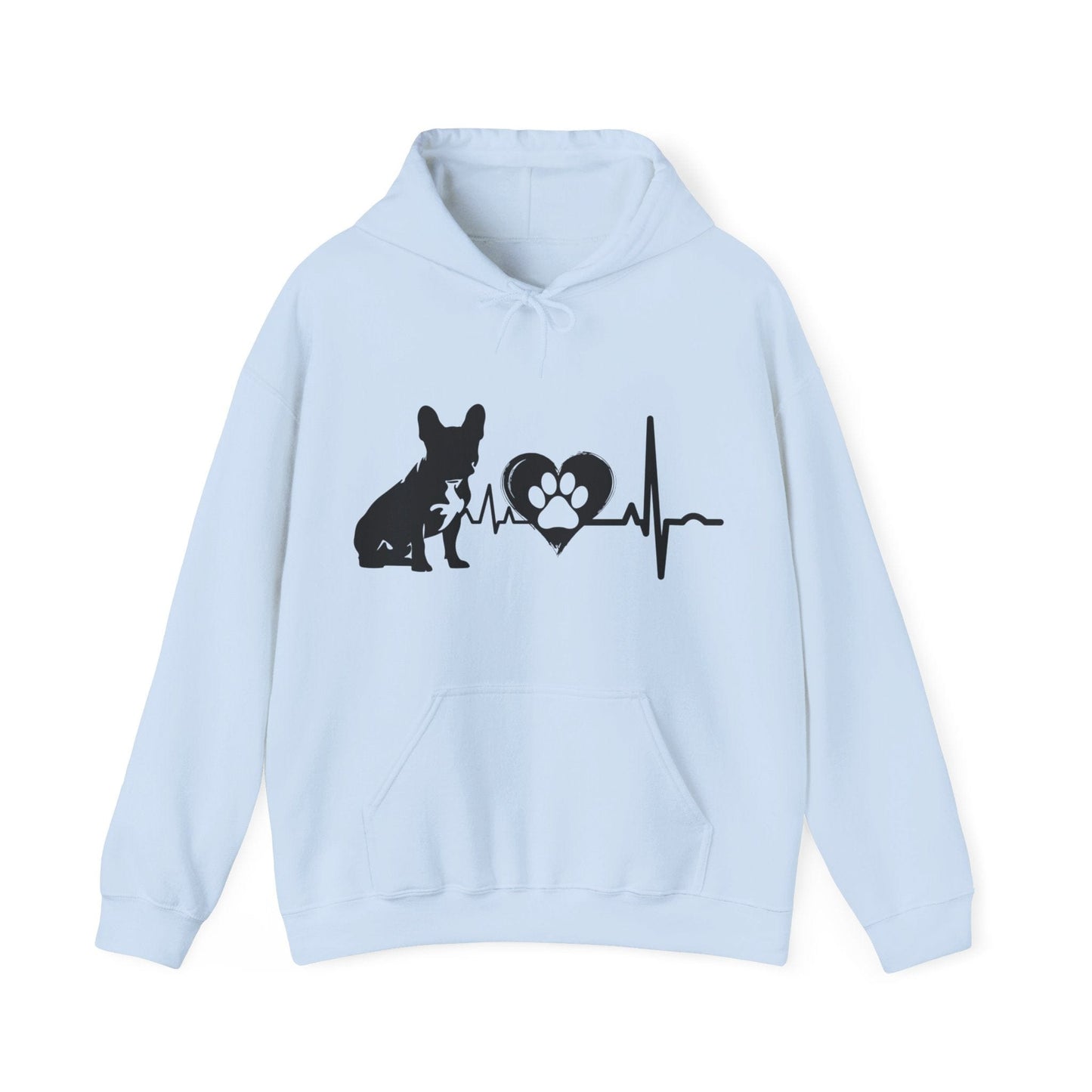 Frenchie Love Outline Graphic Hoodie Hoodie Light Blue / S