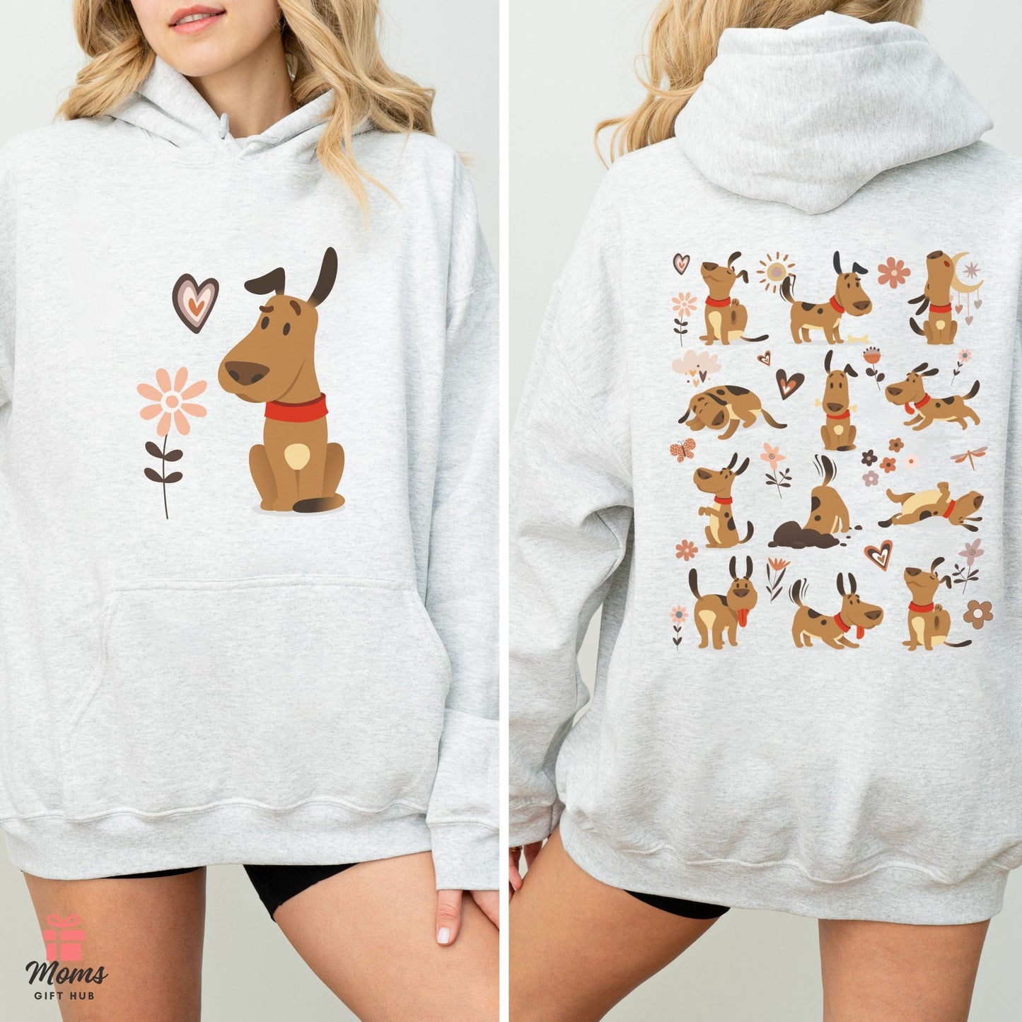 Funny Dog Life Hoodie - Cute Boho Dog Illustrations, Playful Gift for Dog Moms & Animal Lovers Hoodie Ash / S