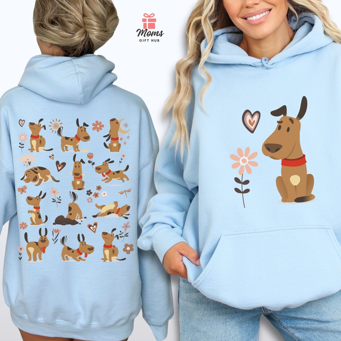 Funny Dog Life Hoodie - Cute Boho Dog Illustrations, Playful Gift for Dog Moms & Animal Lovers Hoodie Light Blue / S