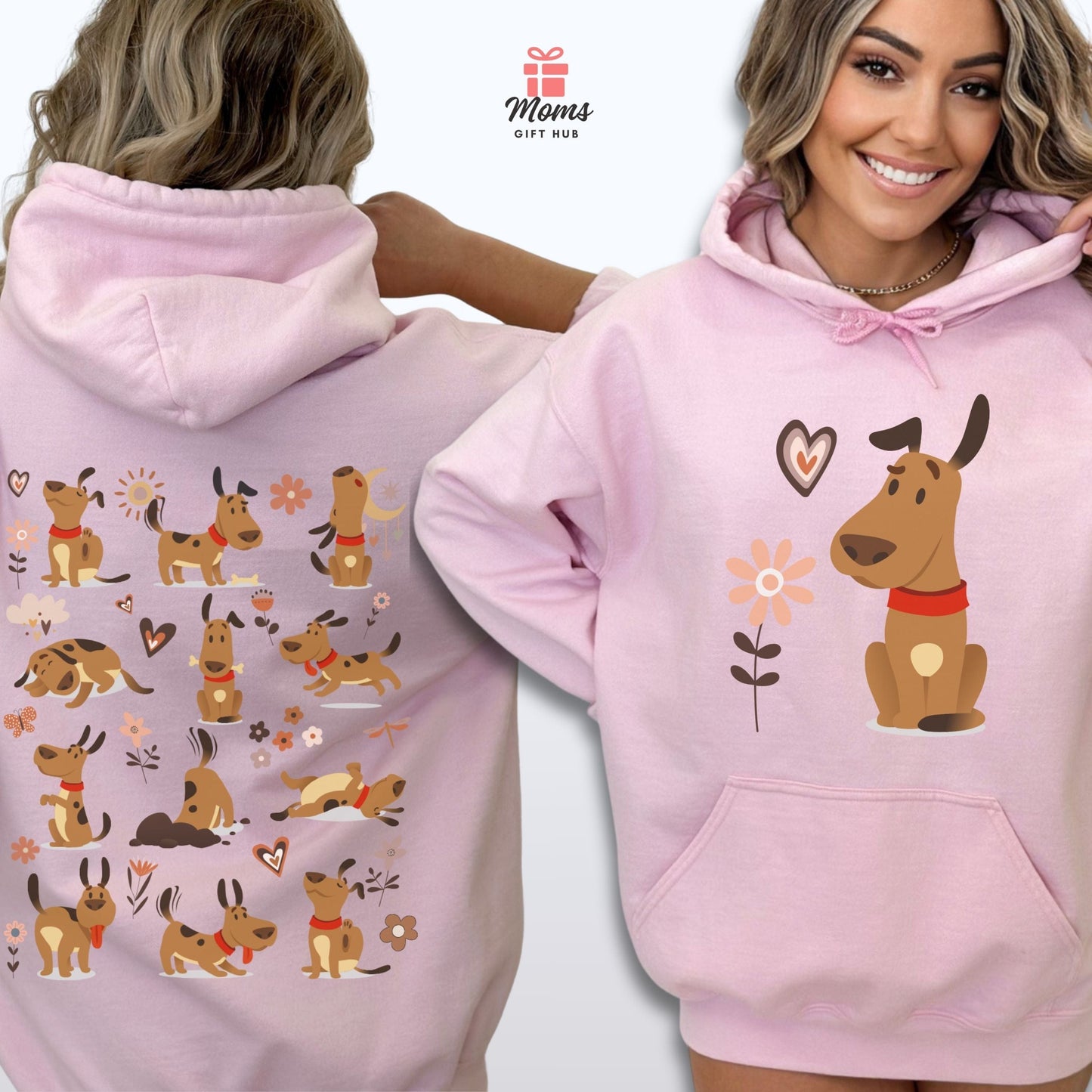 Funny Dog Life Hoodie - Cute Boho Dog Illustrations, Playful Gift for Dog Moms & Animal Lovers Hoodie Light Pink / S