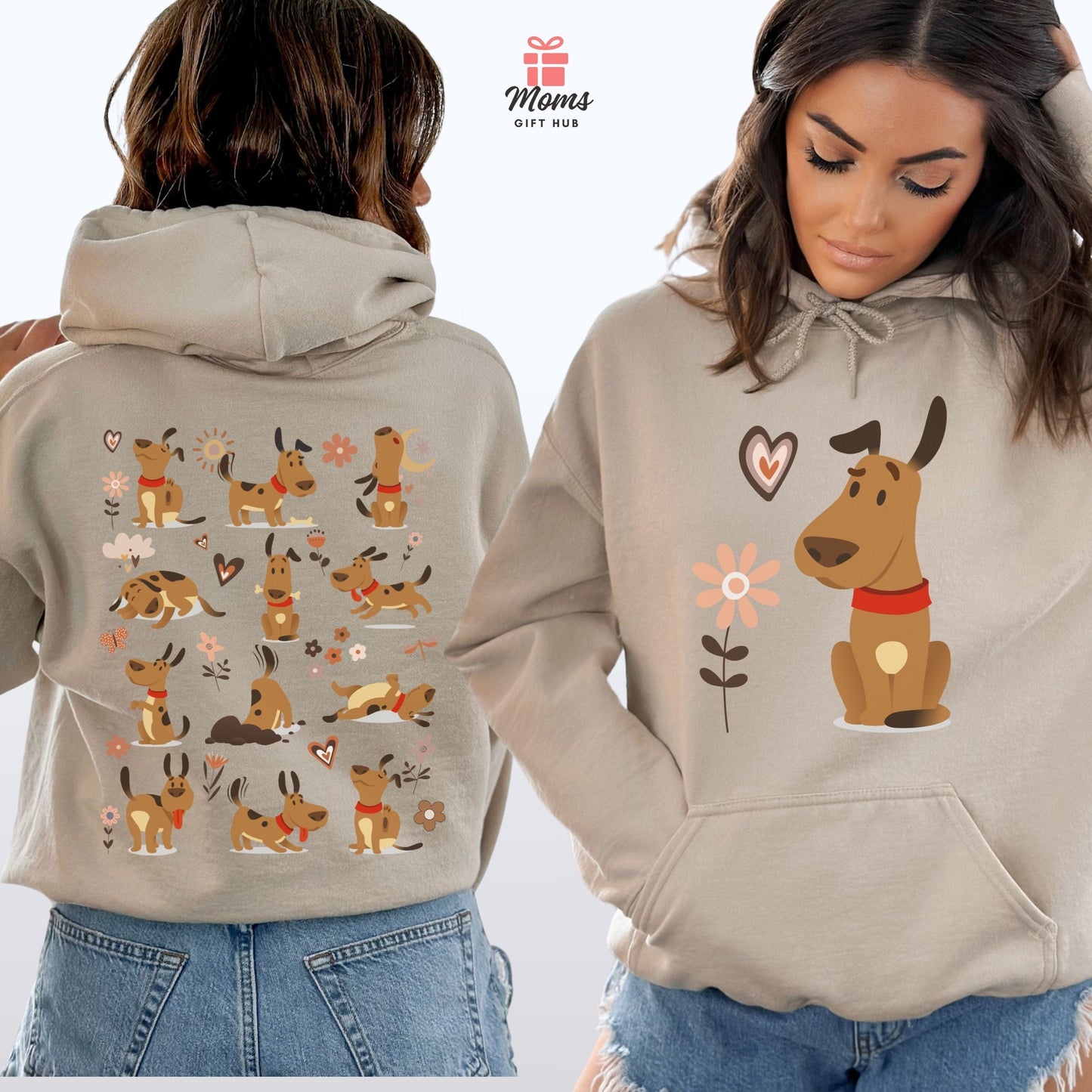 Funny Dog Life Hoodie - Cute Boho Dog Illustrations, Playful Gift for Dog Moms & Animal Lovers Hoodie Sand / S