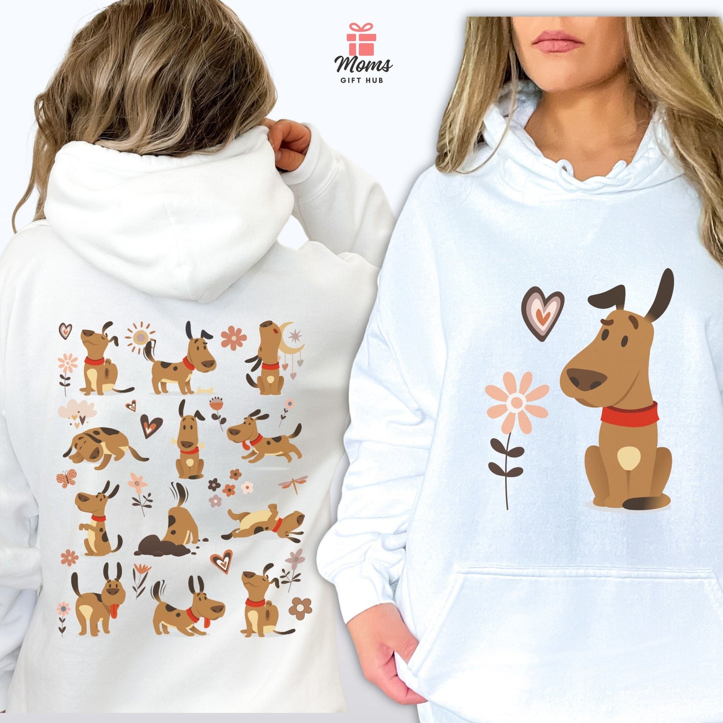 Funny Dog Life Hoodie - Cute Boho Dog Illustrations, Playful Gift for Dog Moms & Animal Lovers Hoodie White / S