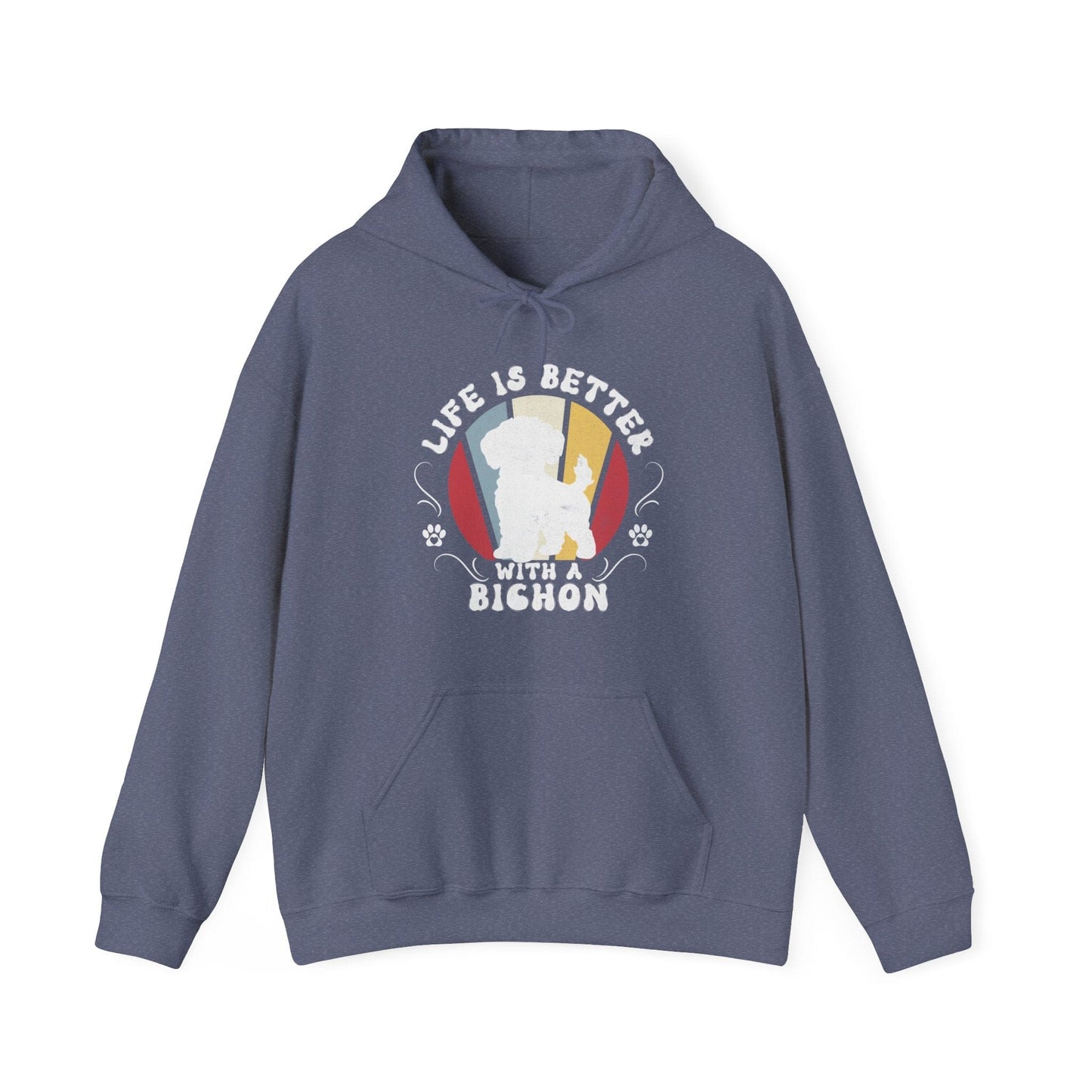 Life is Better With a Bichon Hooded Sweatshirt Hoodie Heather Navy / S