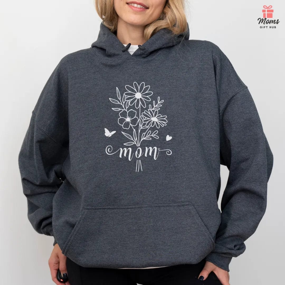 Minimalist Mom Floral Outline Hooded Sweatshirt - Gildan 18500 Hoodie
