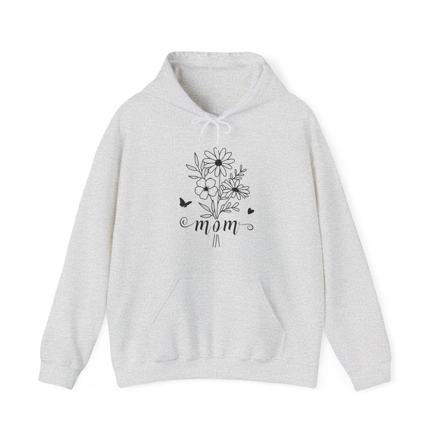 Minimalist Mom Floral Outline Hooded Sweatshirt - Gildan 18500 Hoodie Ash / S