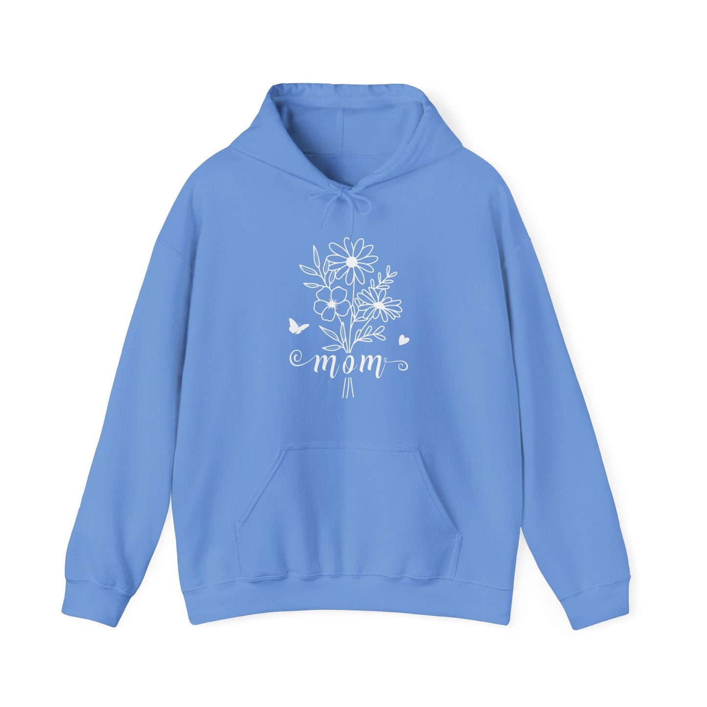 Minimalist Mom Floral Outline Hooded Sweatshirt - Gildan 18500 Hoodie Carolina Blue / S