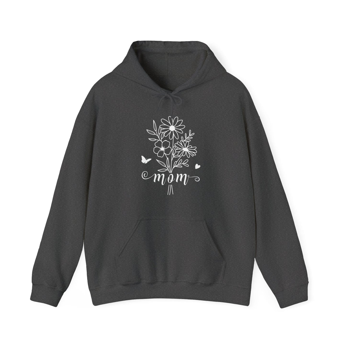 Minimalist Mom Floral Outline Hooded Sweatshirt - Gildan 18500 Hoodie Dark Heather / S