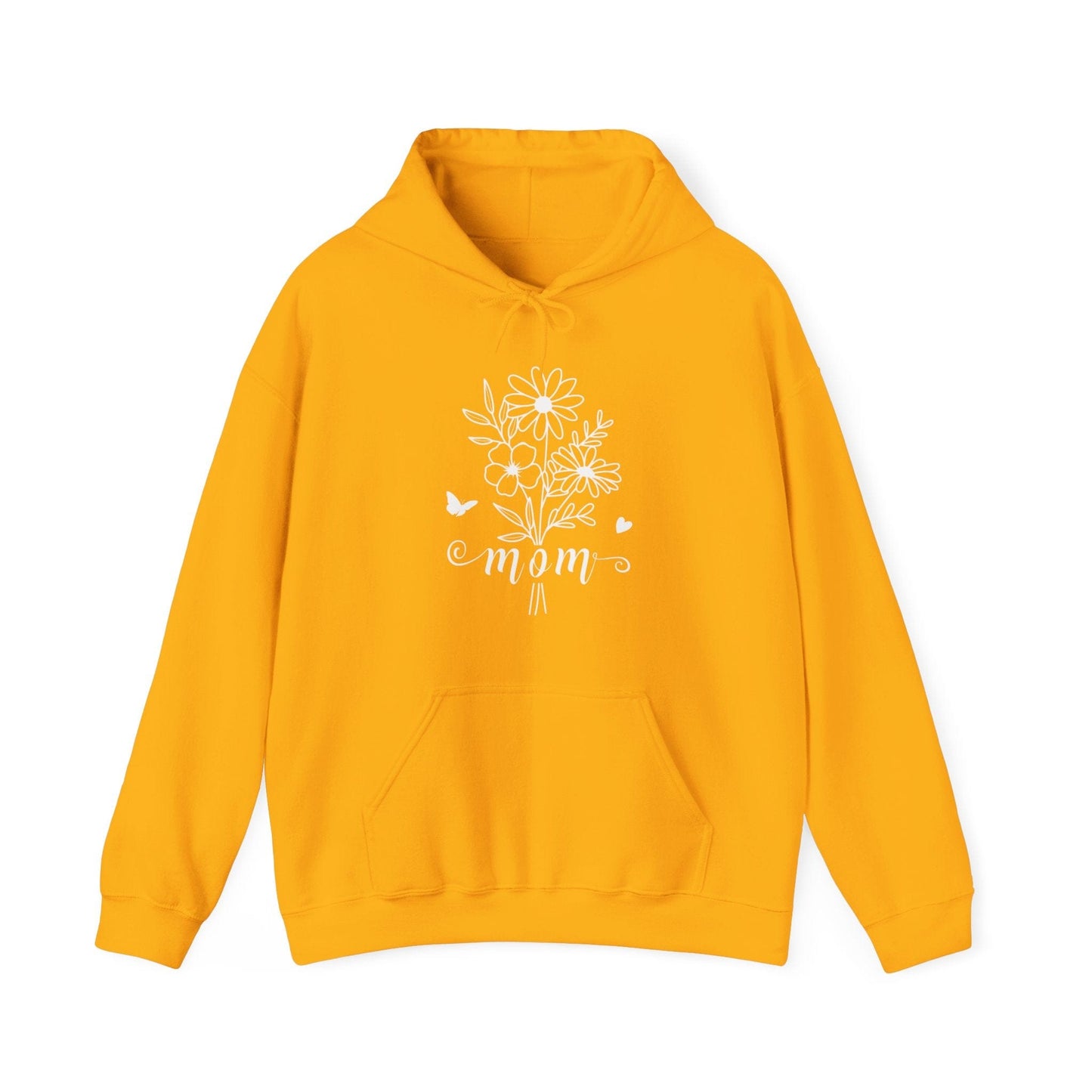 Minimalist Mom Floral Outline Hooded Sweatshirt - Gildan 18500 Hoodie Gold / S