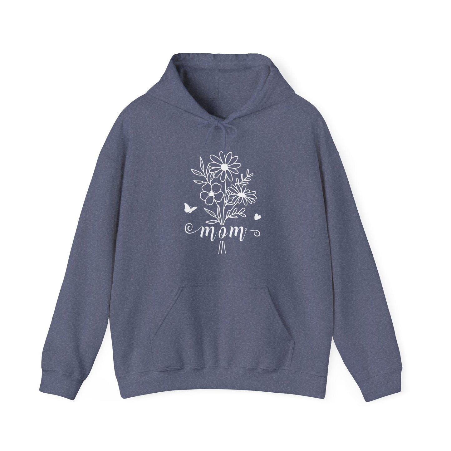 Minimalist Mom Floral Outline Hooded Sweatshirt - Gildan 18500 Hoodie Heather Navy / S