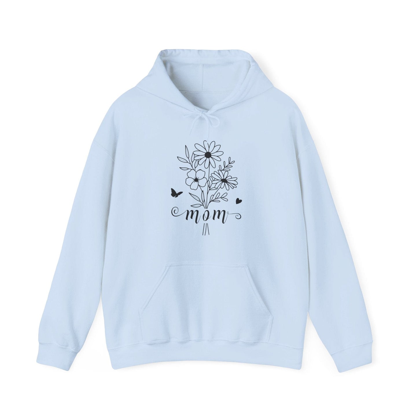 Minimalist Mom Floral Outline Hooded Sweatshirt - Gildan 18500 Hoodie Light Blue / S