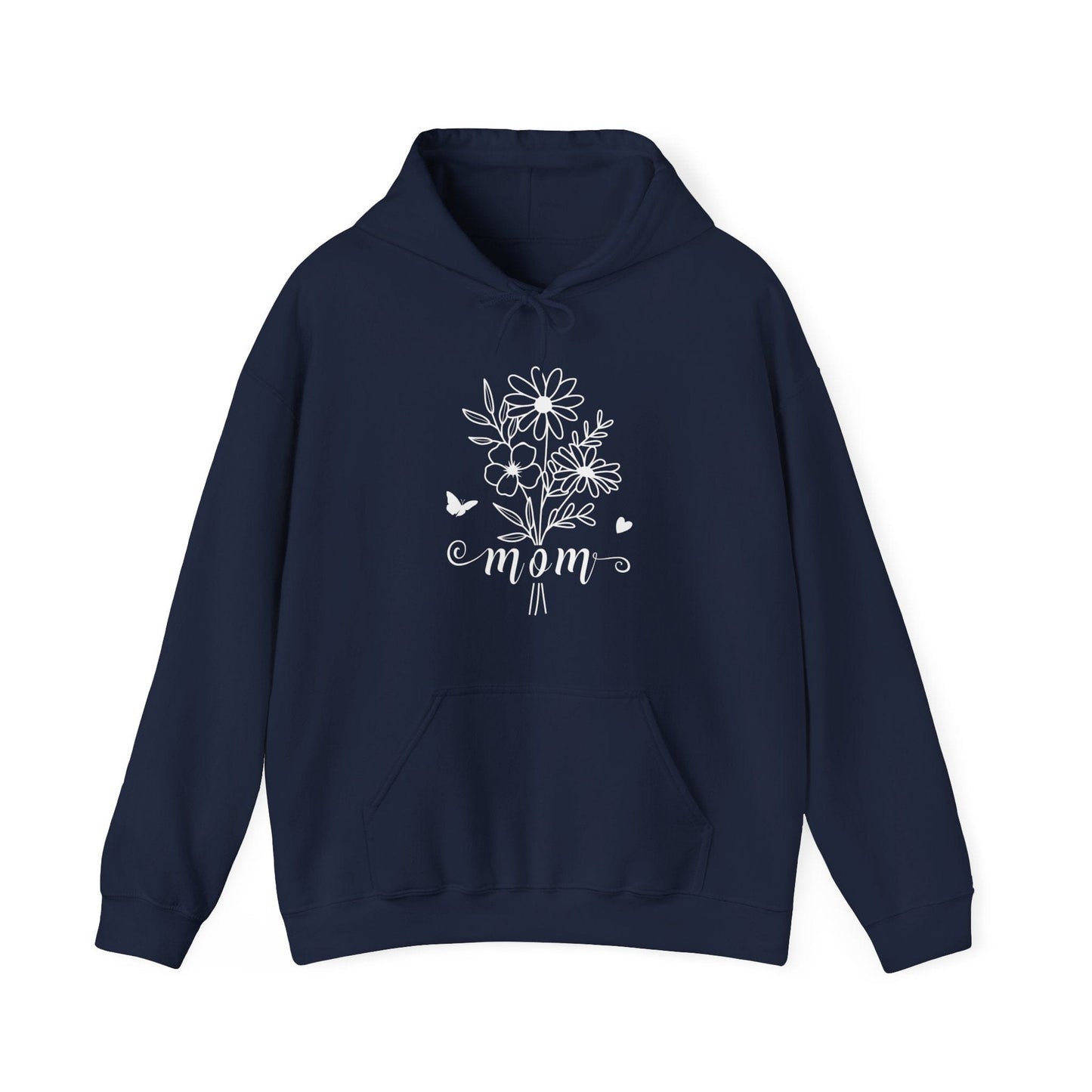 Minimalist Mom Floral Outline Hooded Sweatshirt - Gildan 18500 Hoodie Navy / S