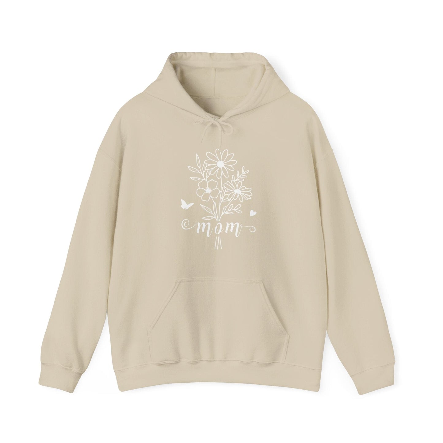 Minimalist Mom Floral Outline Hooded Sweatshirt - Gildan 18500 Hoodie Sand / S