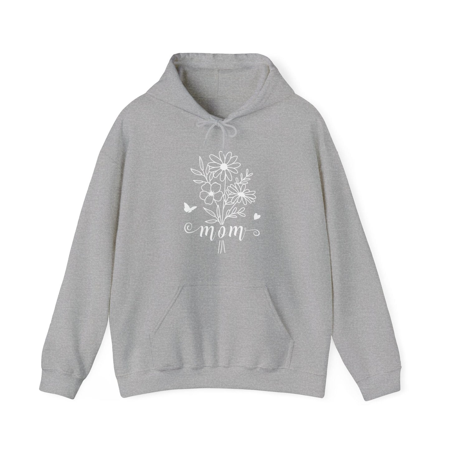 Minimalist Mom Floral Outline Hooded Sweatshirt - Gildan 18500 Hoodie Sport Grey / S