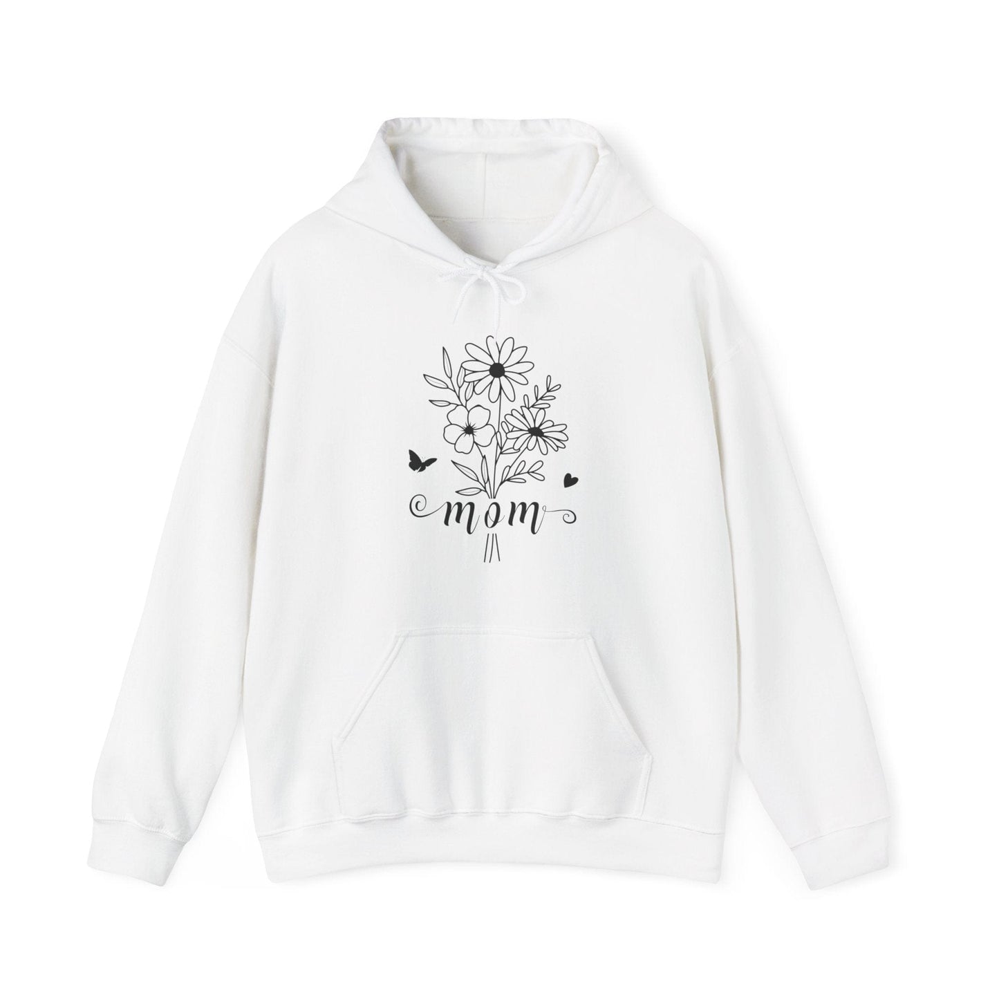 Minimalist Mom Floral Outline Hooded Sweatshirt - Gildan 18500 Hoodie White / S