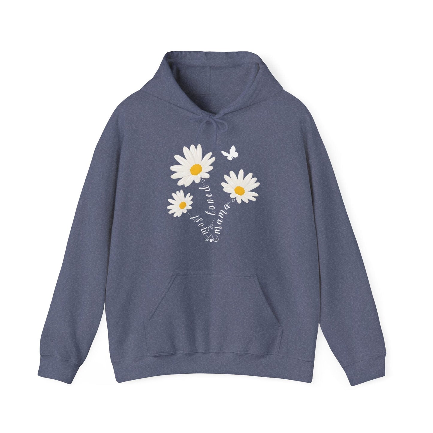 Most Loved Mama Daisy Hooded Sweatshirt - gildan 18500 Hoodie Heather Navy / S
