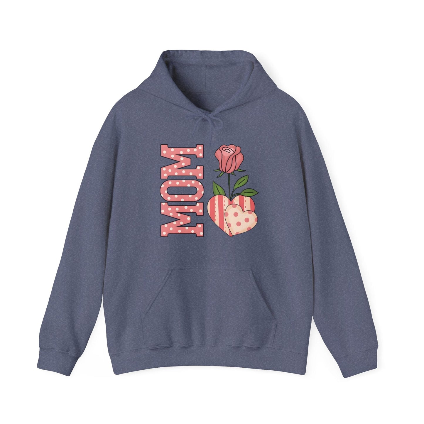 Polka Dot Rose Mom Hooded Sweatshirt - Gildan 18500 Hoodie Heather Navy / S