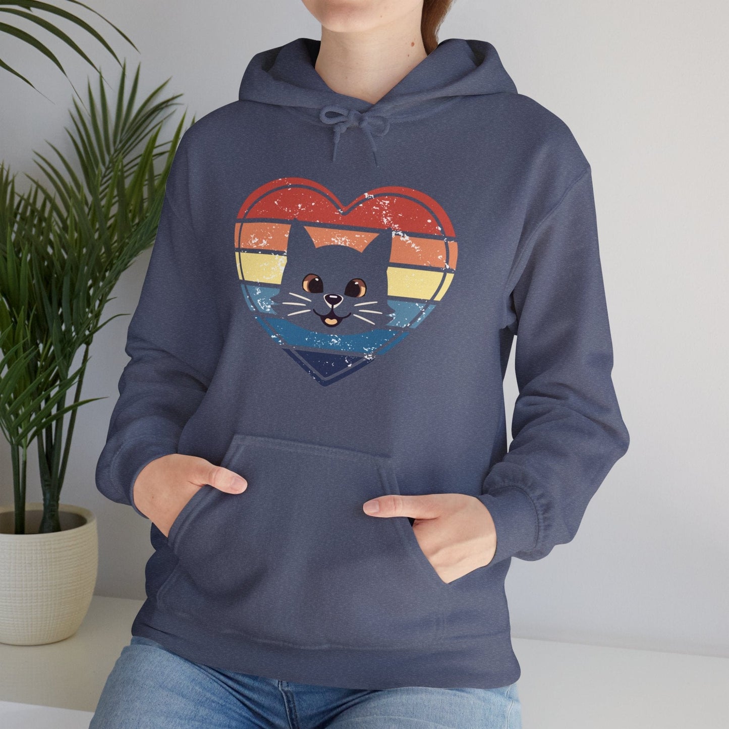 Vintage Retro Cat Heart Hoodie Hoodie