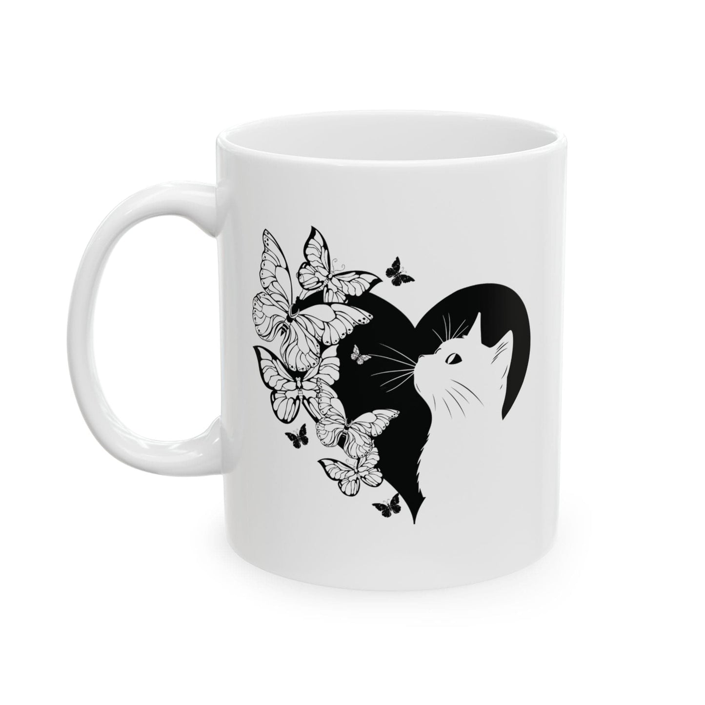 Minimalist Cat and Butterflies Silhouette Mug Mug 11oz