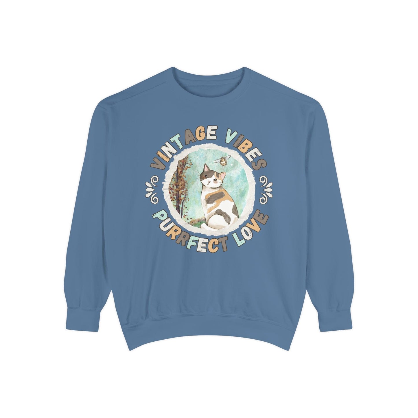 Vintage Vibes Calico Cat Lover Sweatshirt Sweatshirt Blue Jean / S