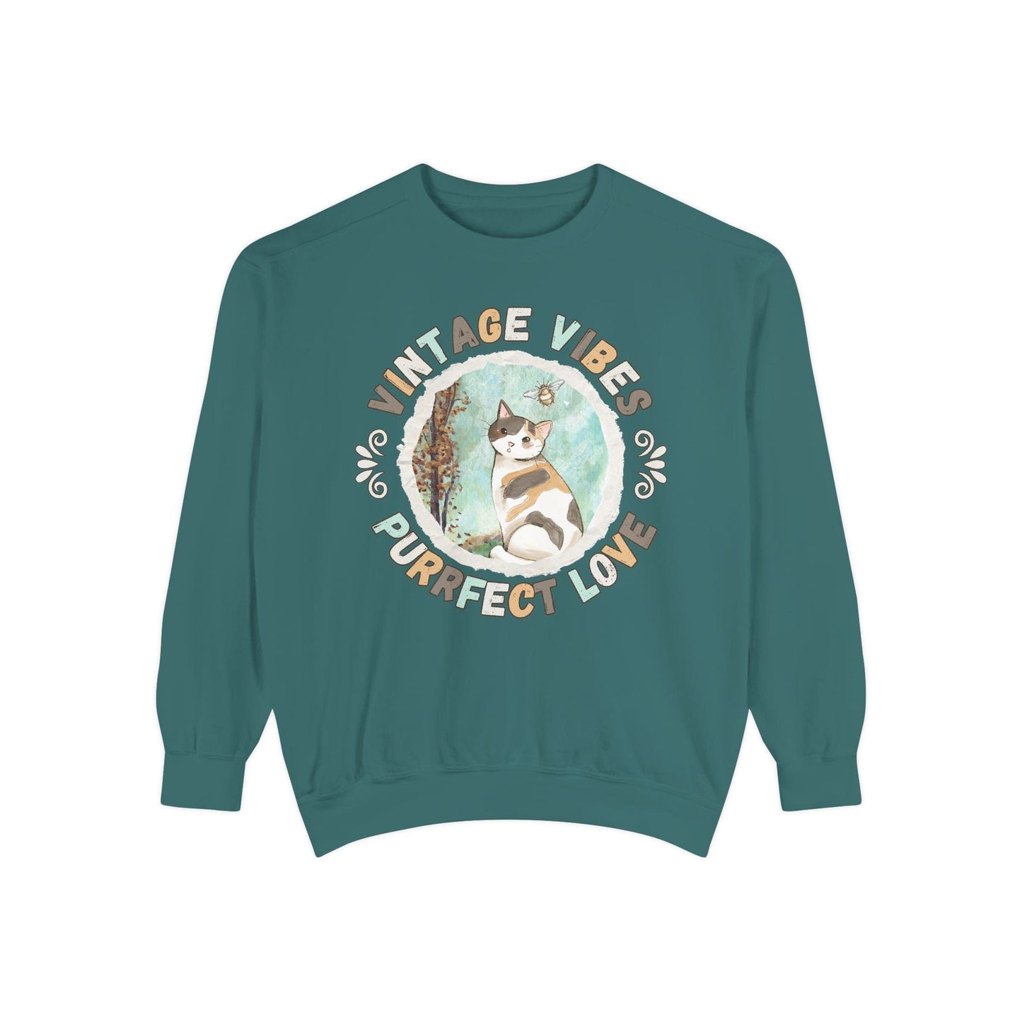 Vintage Vibes Calico Cat Lover Sweatshirt Sweatshirt Blue Spruce / S