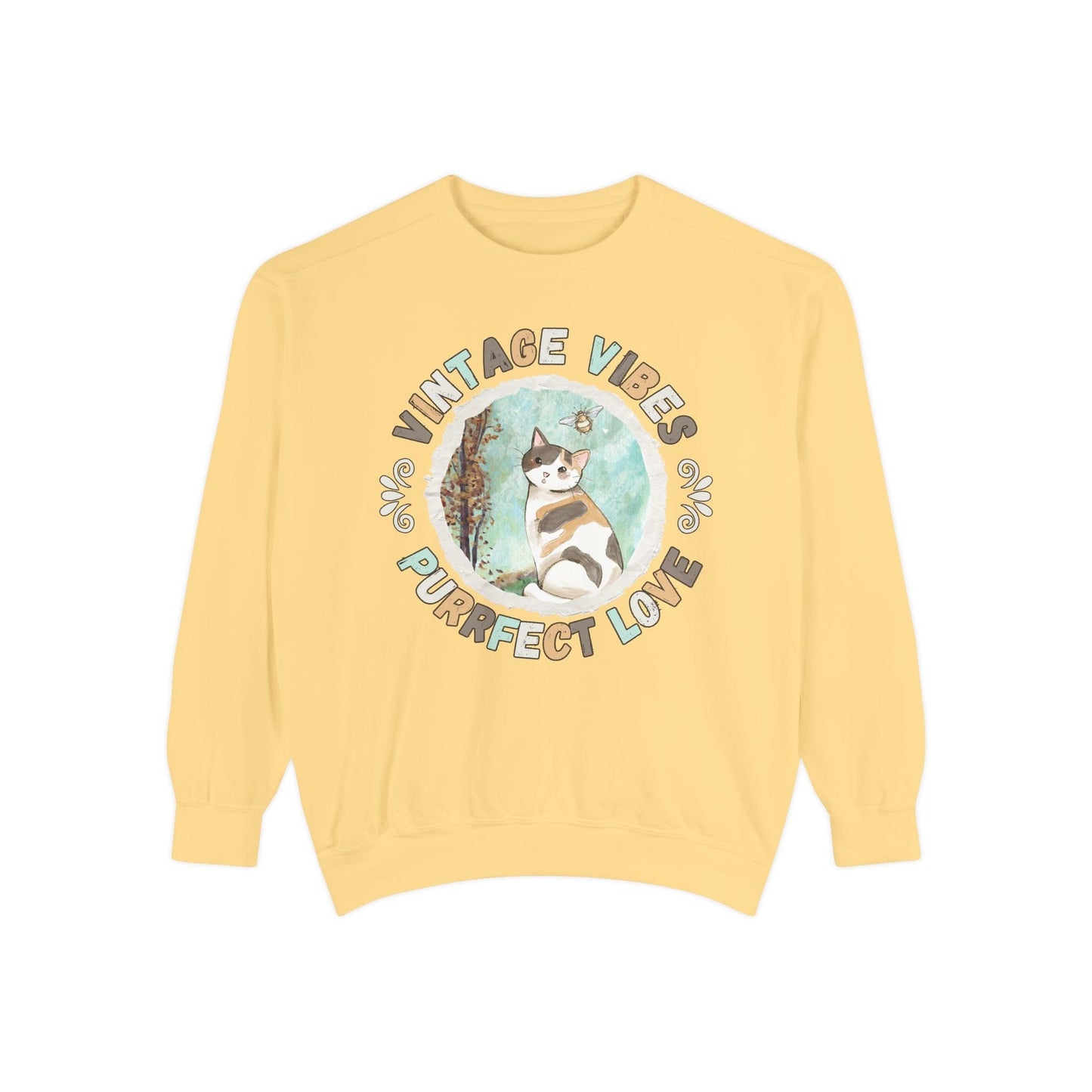 Vintage Vibes Calico Cat Lover Sweatshirt Sweatshirt Butter / S