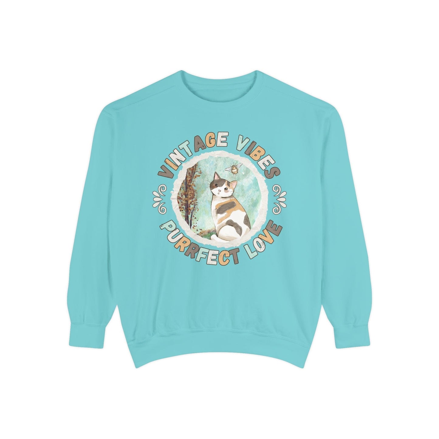 Vintage Vibes Calico Cat Lover Sweatshirt Sweatshirt Chalky Mint / S