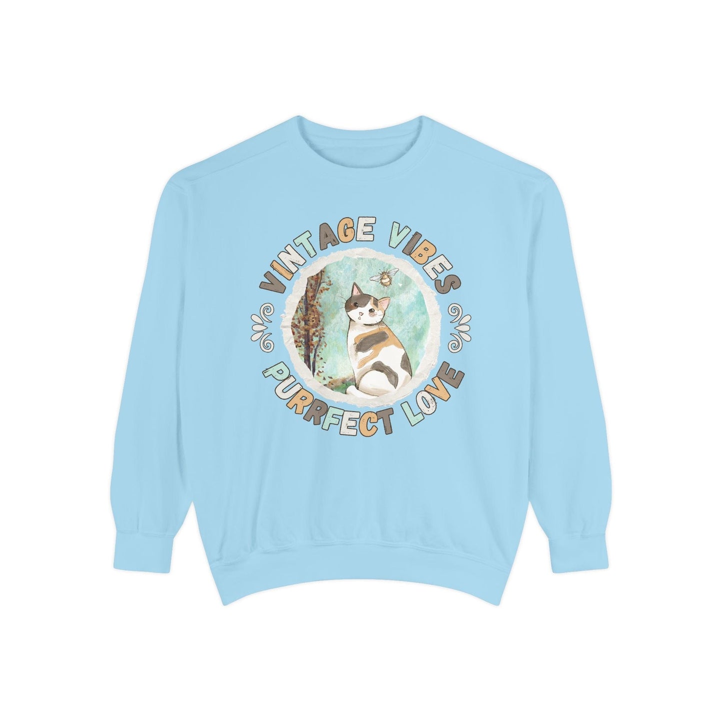 Vintage Vibes Calico Cat Lover Sweatshirt Sweatshirt Chambray / S