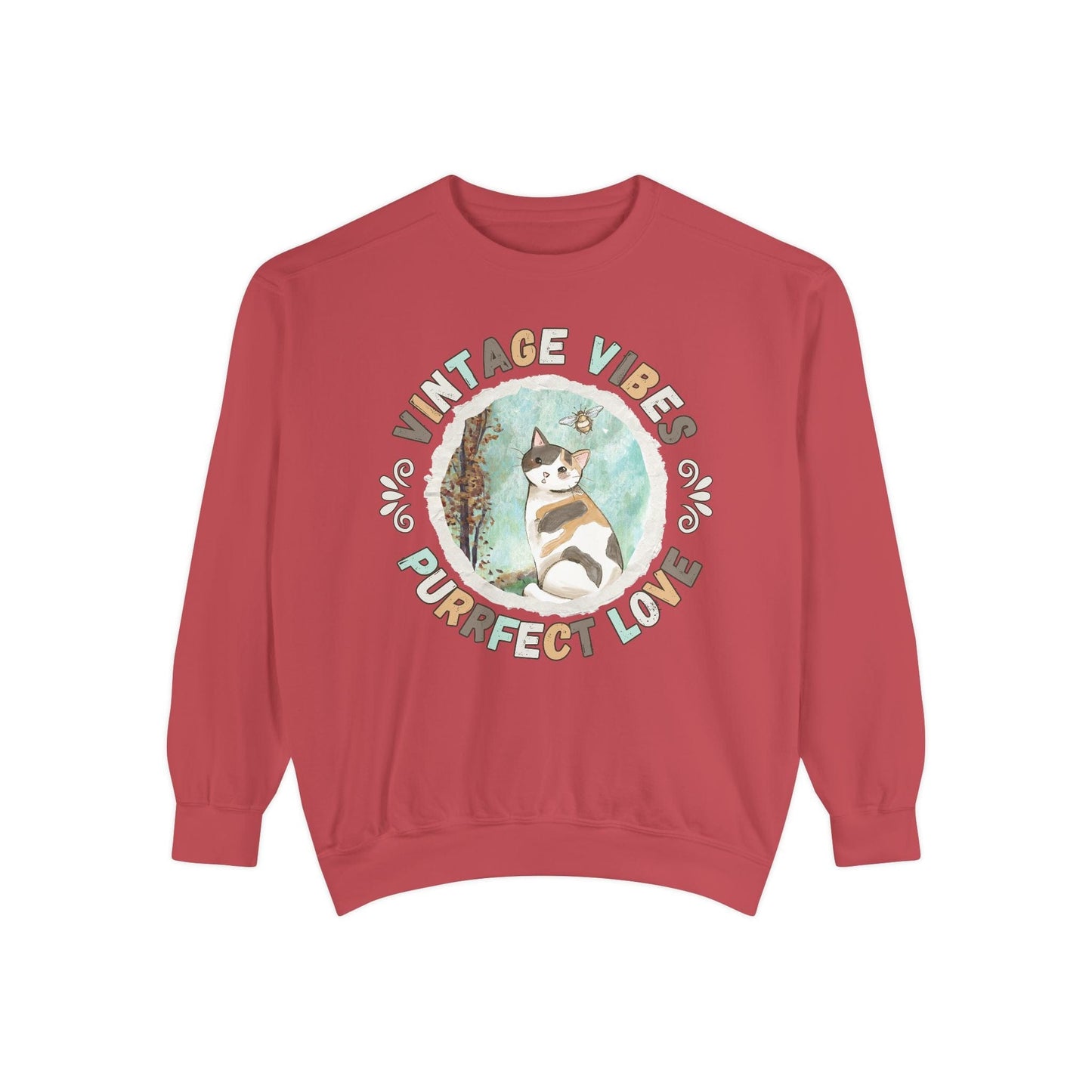 Vintage Vibes Calico Cat Lover Sweatshirt Sweatshirt Crimson / S