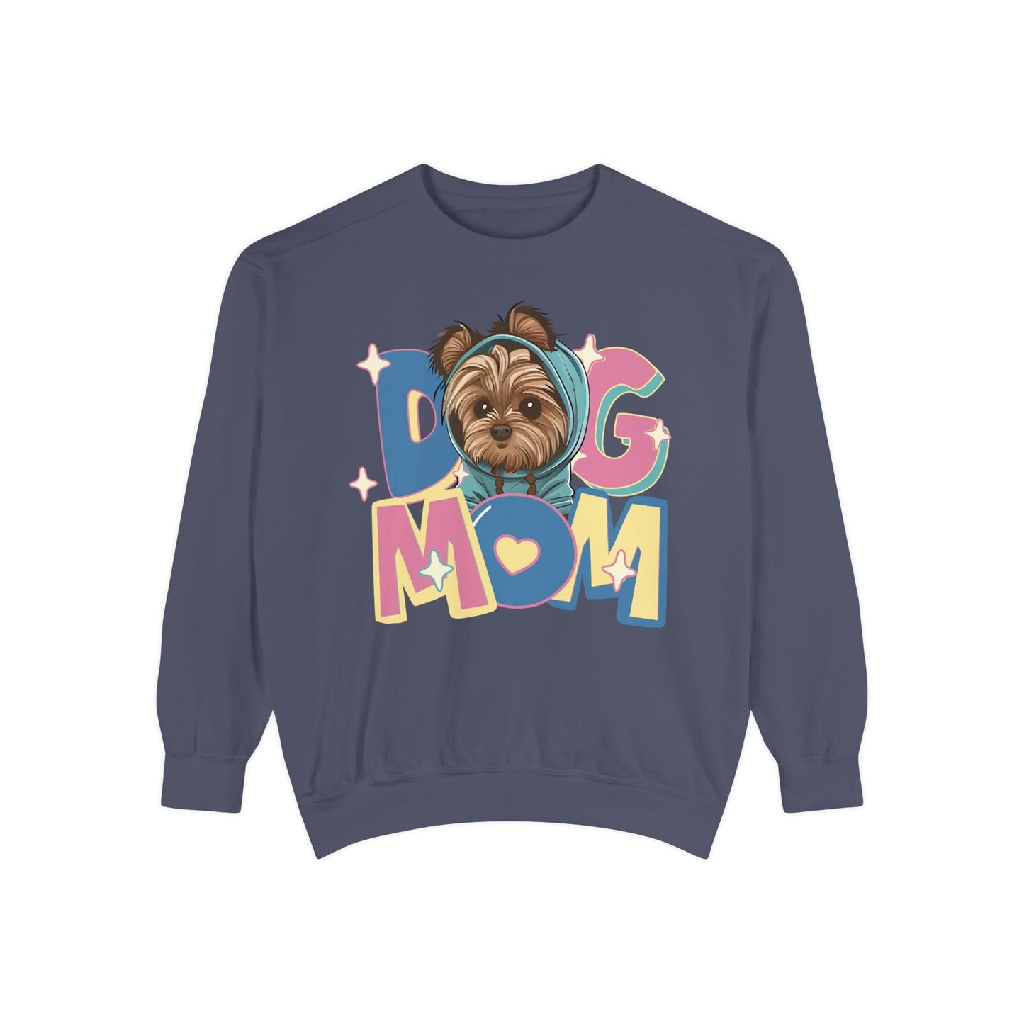 Cute Yorkie in Hoodie Dog Mom Sweatshirt Sweatshirt Denim / S