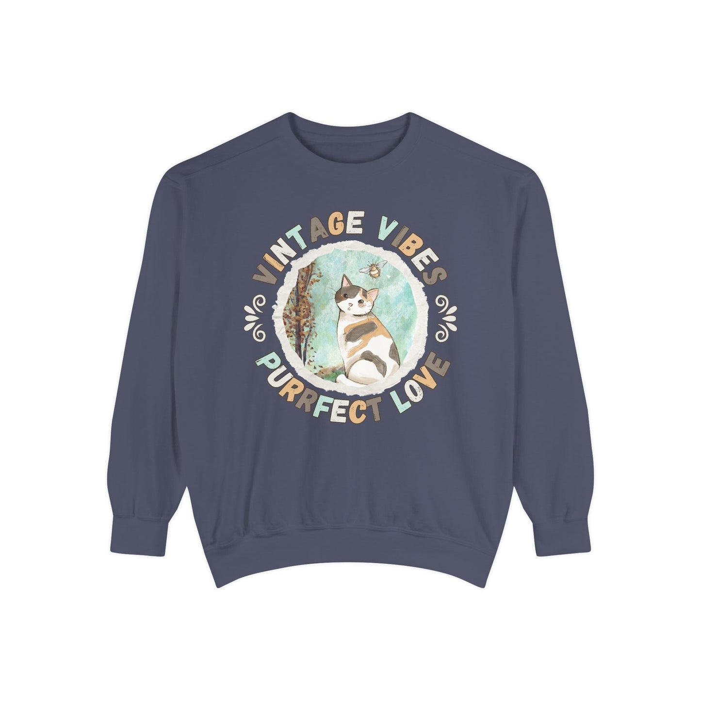 Vintage Vibes Calico Cat Lover Sweatshirt Sweatshirt Denim / S