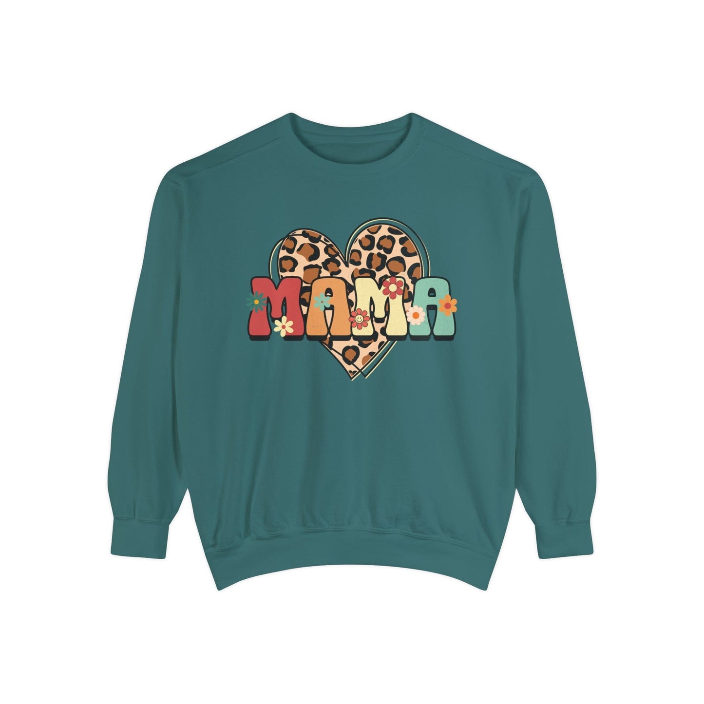 Floral Mama Leopard Heart - Premium Sweatshirt Sweatshirt Blue Spruce / S