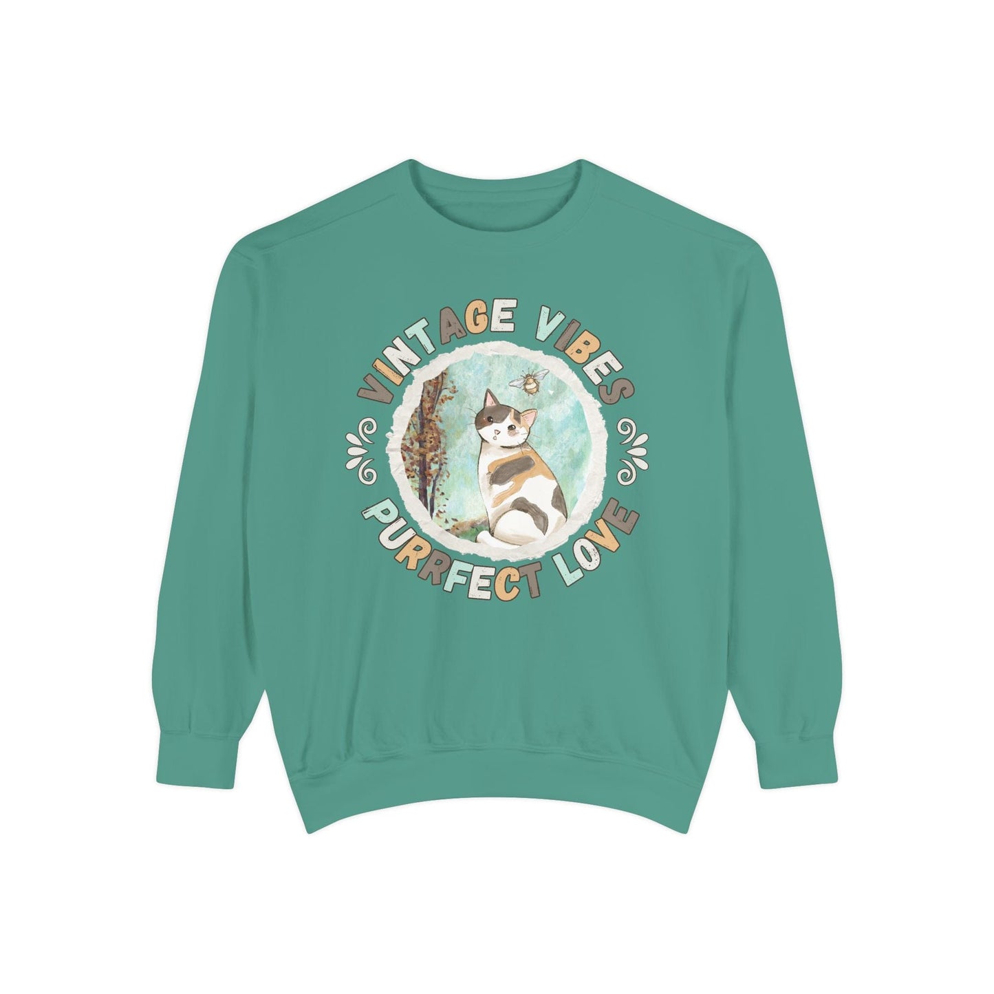 Vintage Vibes Calico Cat Lover Sweatshirt Sweatshirt Light Green / S