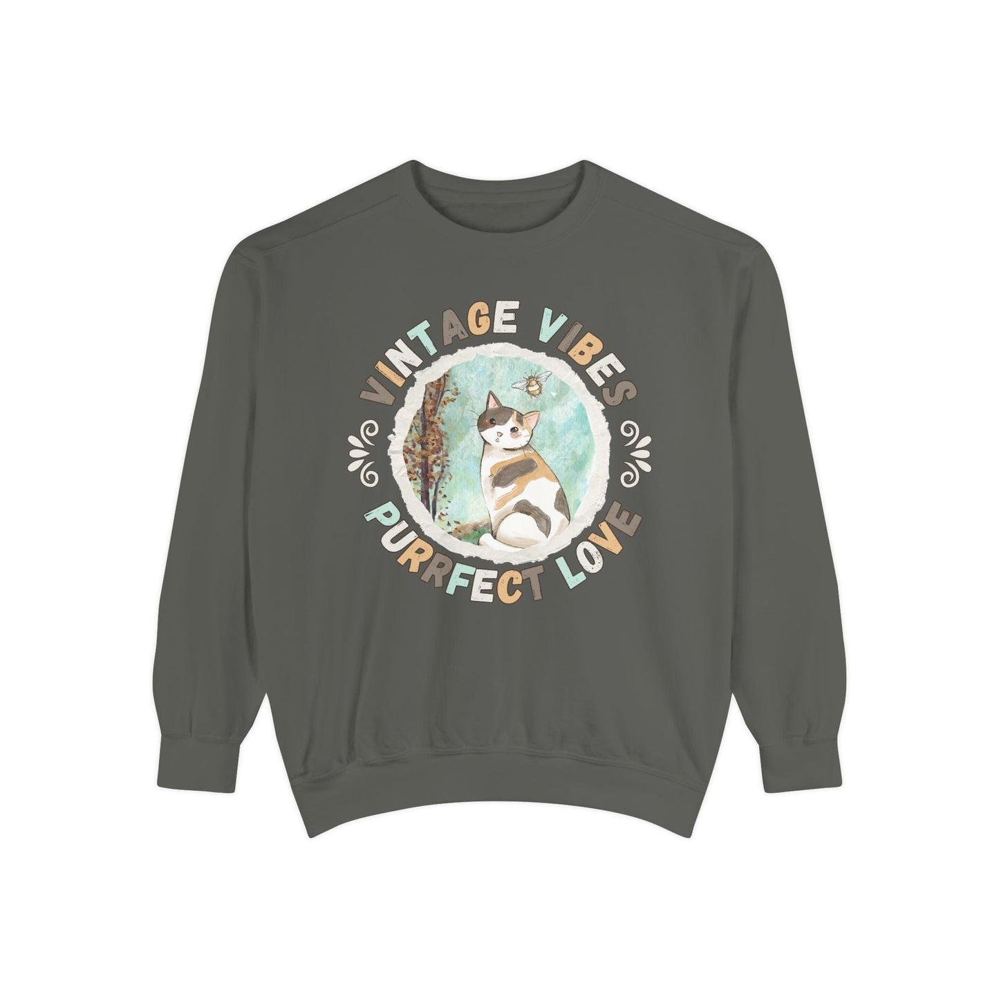 Vintage Vibes Calico Cat Lover Sweatshirt Sweatshirt Pepper / S