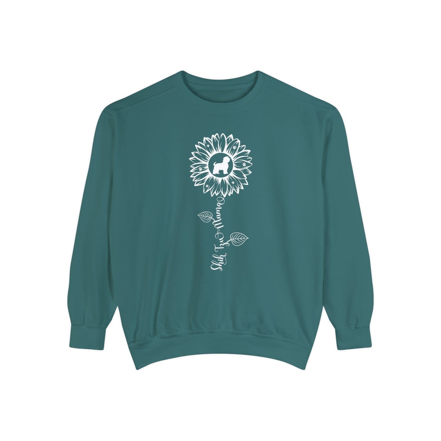 Shih Tzu Mama Sunflower Sweatshirt Sweatshirt Blue Spruce / S
