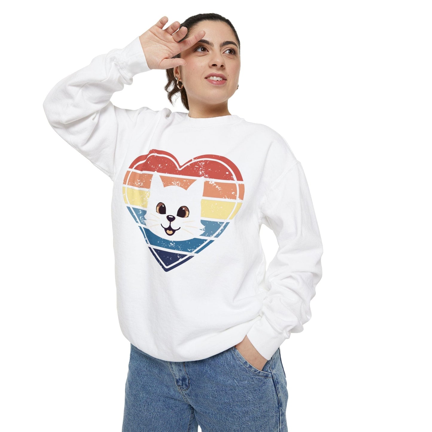 Vintage Retro Cat Lover Heart Sweatshirt Sweatshirt