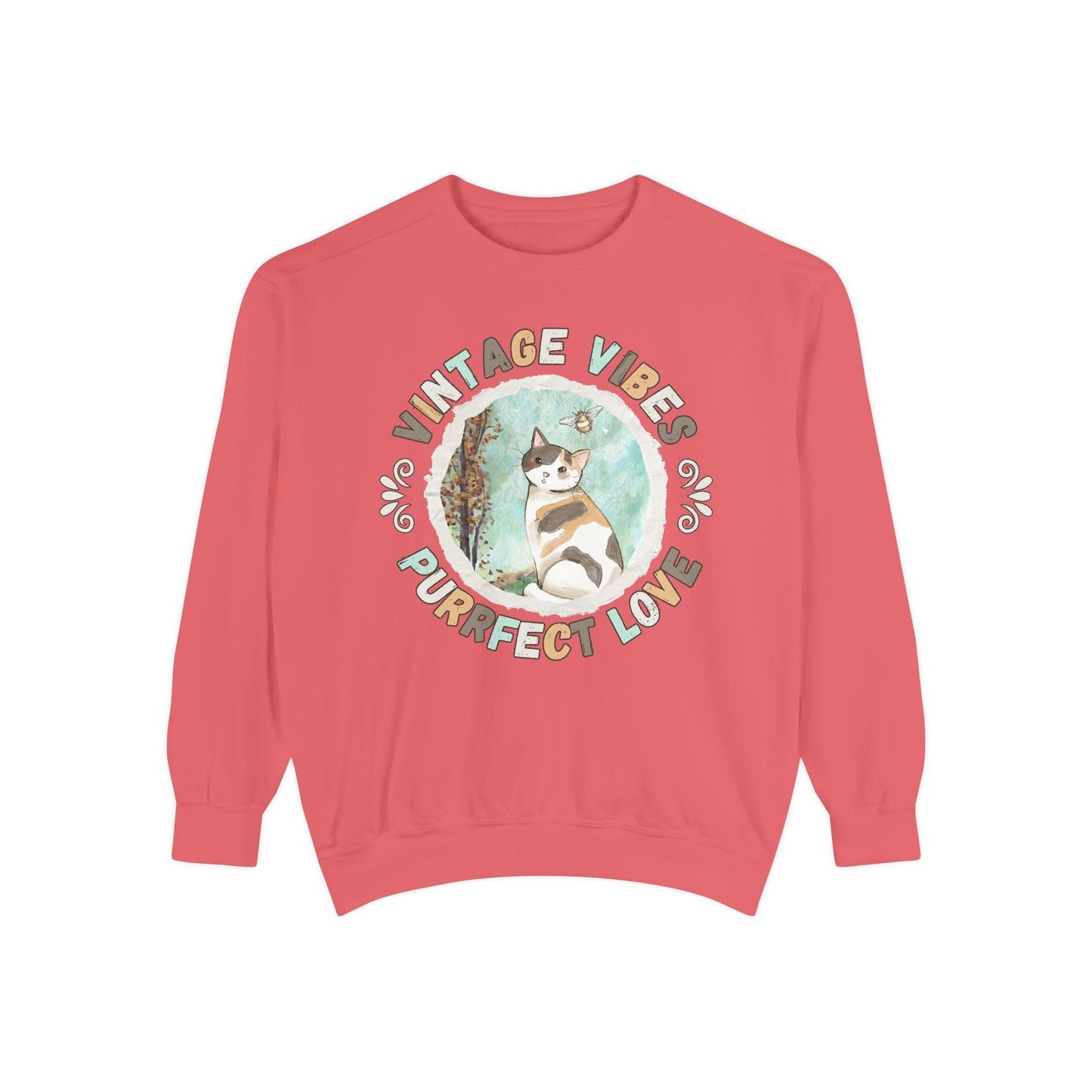 Vintage Vibes Calico Cat Lover Sweatshirt Sweatshirt Watermelon / S