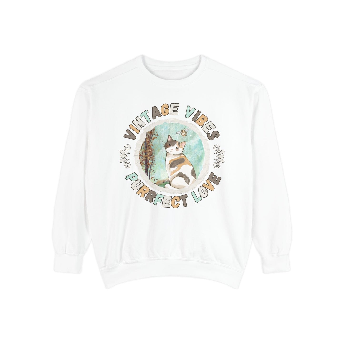 Vintage Vibes Calico Cat Lover Sweatshirt Sweatshirt White / S