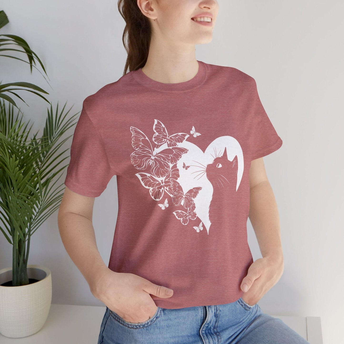 Minimalist Cat and Butterflies Silhouette Tee T-Shirt