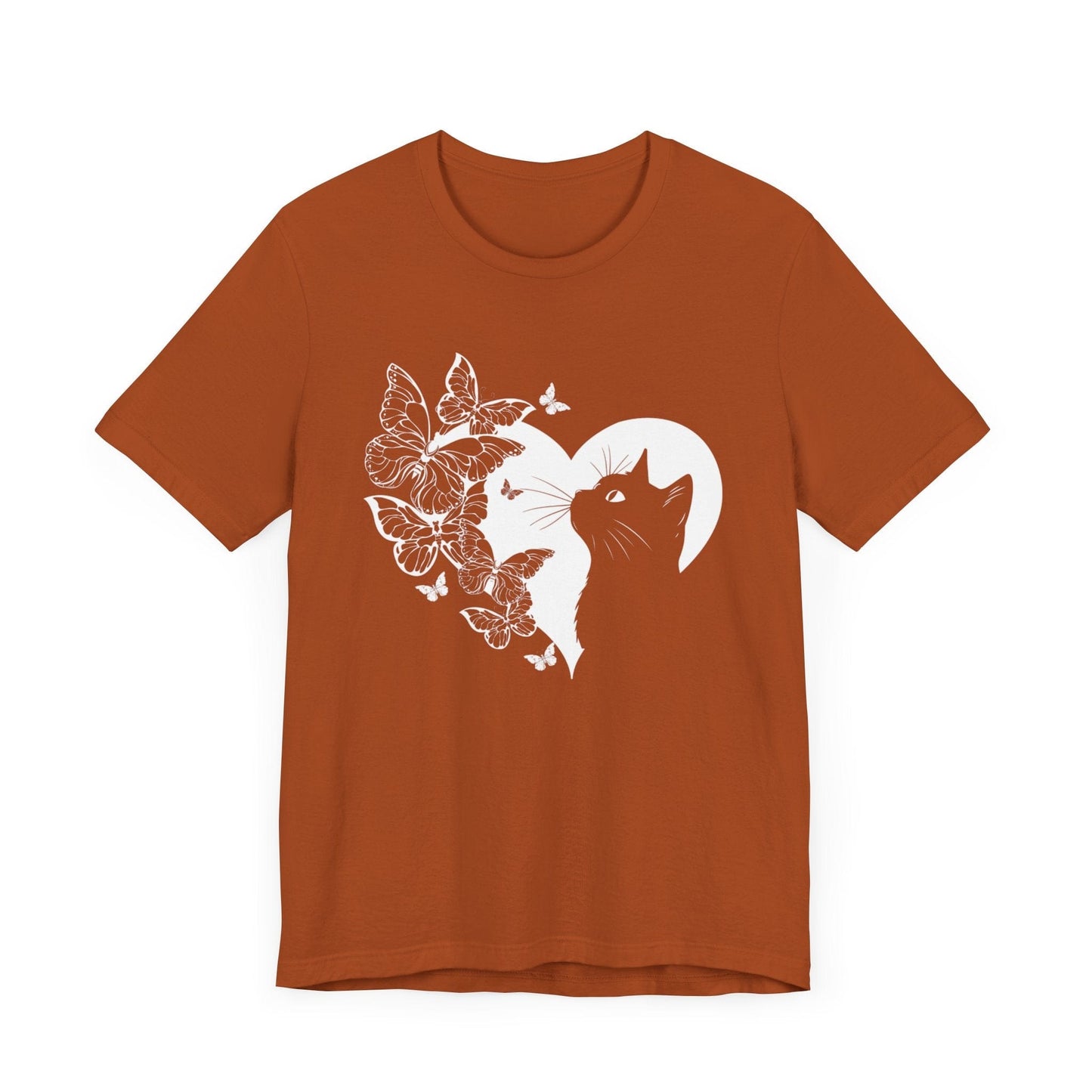 Minimalist Cat and Butterflies Silhouette Tee T-Shirt Autumn / S