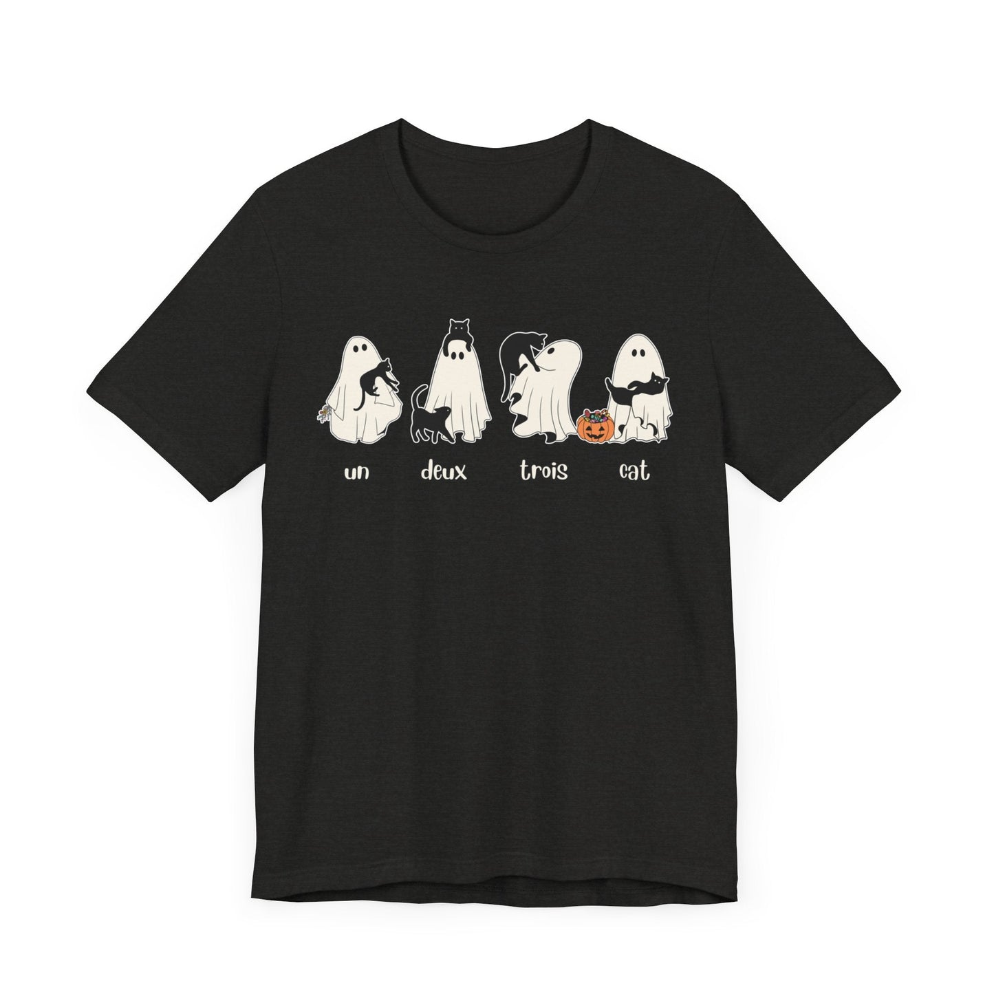 Halloween Ghost Cat Lover Tee T-Shirt Black Heather / S