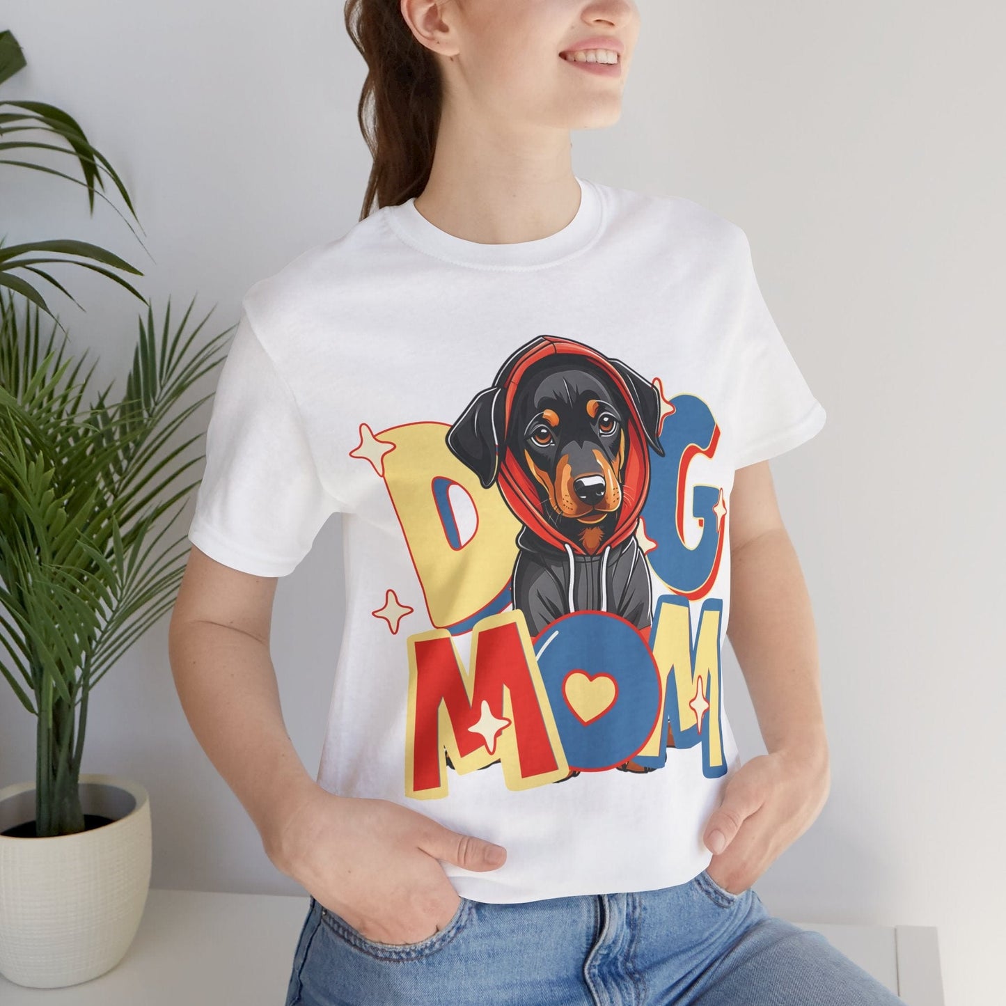 Cute Dobie in Hoodie Dog Mom Tee T-Shirt